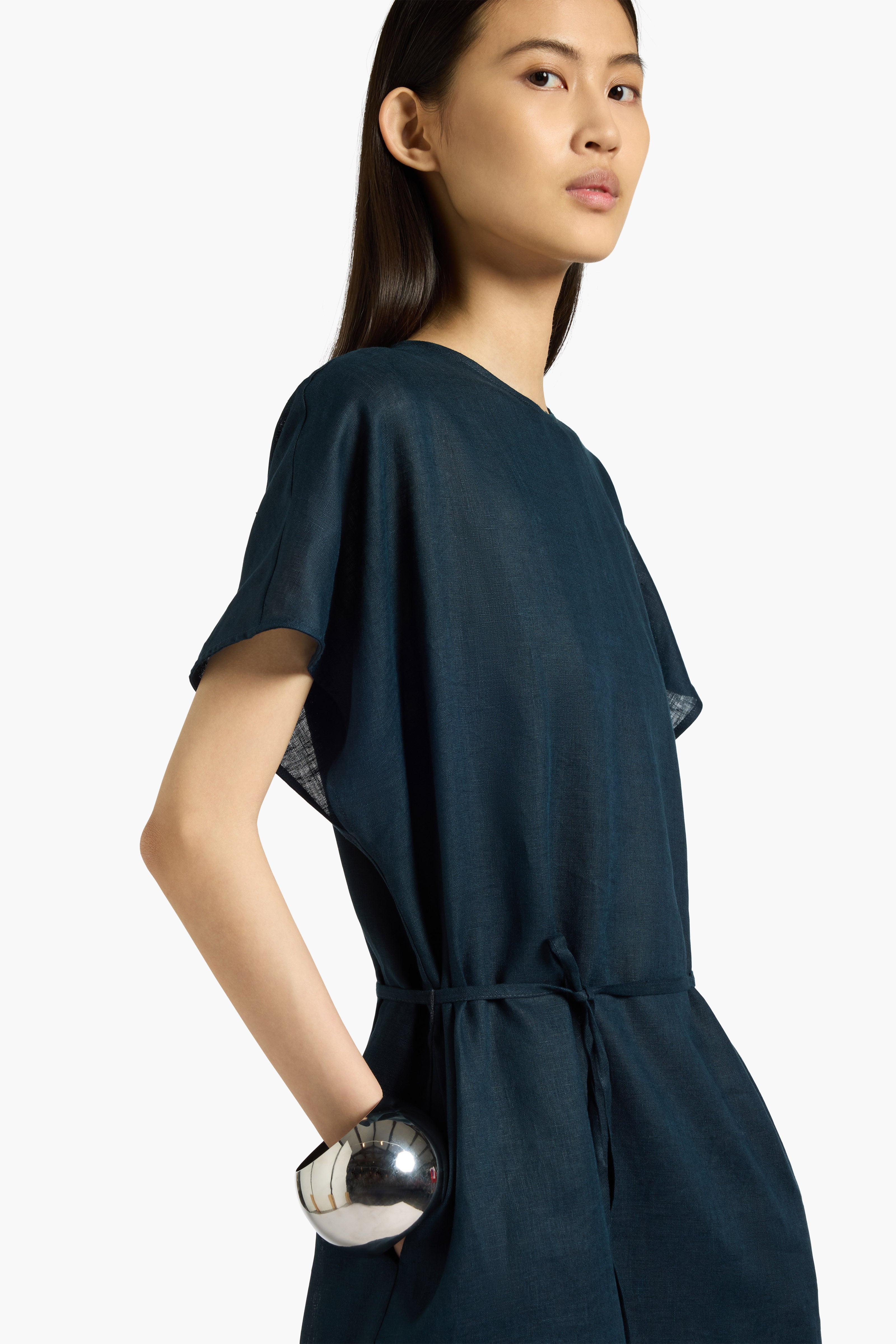 Liviana Conti Robe Asimina midi lin bleu abysse