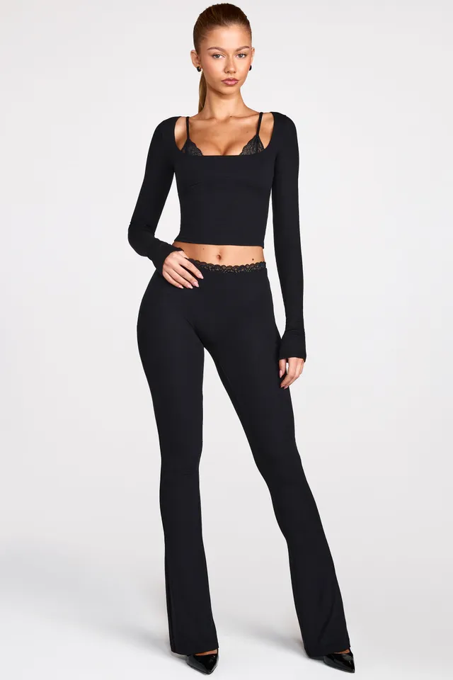 Oh Polly Philippa Pantalon Black modal côtelé dentelle