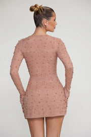 Oh Polly Embellished Chelsea 6127 robe mini beige perles