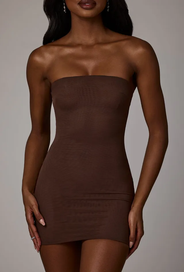 Oh Polly Slip robe mini bustier marron cacao bretelles