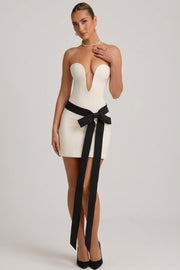 Oh Polly Neva mini robe bustier ivoire ceinture nœud