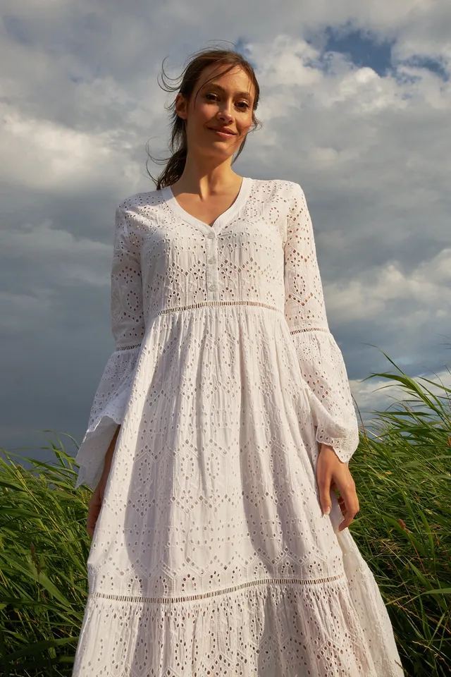 Chicosoleil Carrie robe longue blanche broderie coton