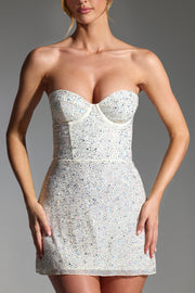 Oh Polly Crystella mini robe bustier blanche strass