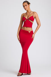 Oh Polly Sabine 8009 jupe maxi rouge feu taille mi-haute