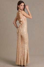 Oh Polly Embellished robe maxi dorée sequins dos ouvert