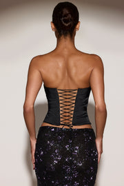 Oh Polly Yulea Top Corset Satin Noir Violet Lacets Baleines