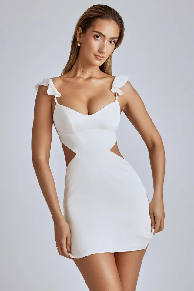 Oh Polly Rialta robe satin ivoire mini découpes taille
