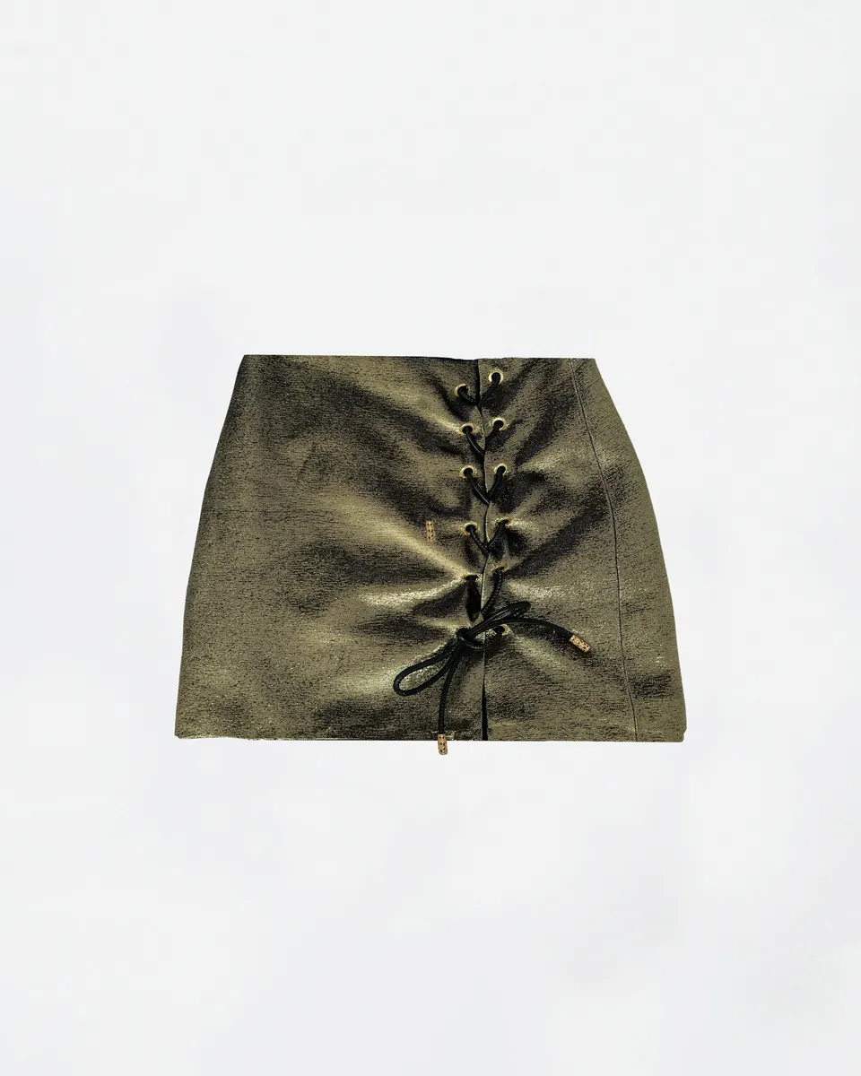 The Ethiquette Jupes Lola Skirt mini jupe dorée XS