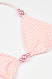 Oh Polly Swim Auli Triangle Haut Bikini Rose Vichy Perles