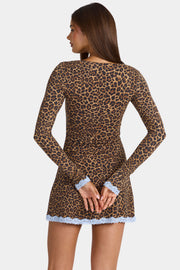 Oh Polly Luella Mini Robe Léopard Manches Longues Modal