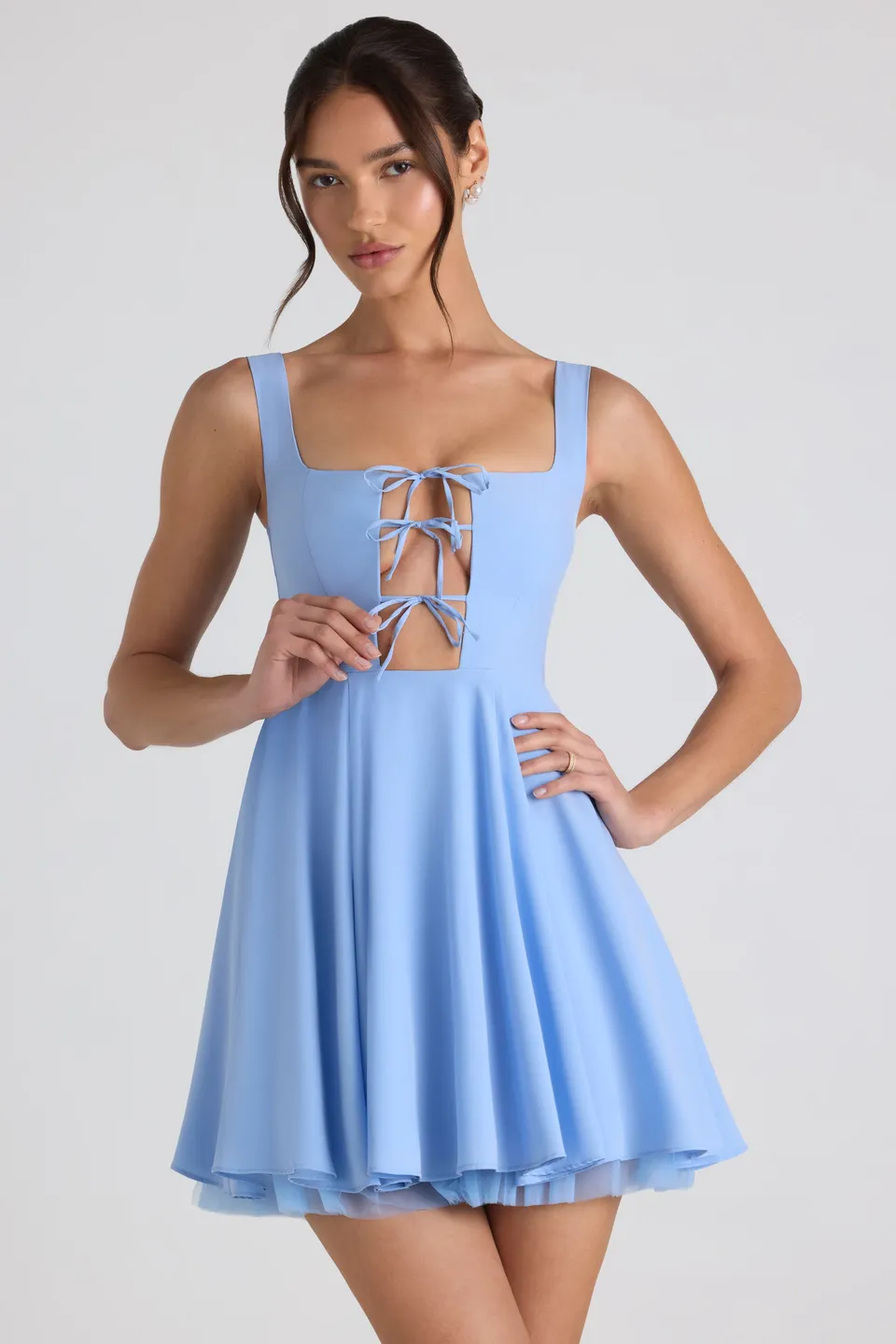 Oh Polly Nanisca 8285 mini robe bleu ciel georgette ajourée
