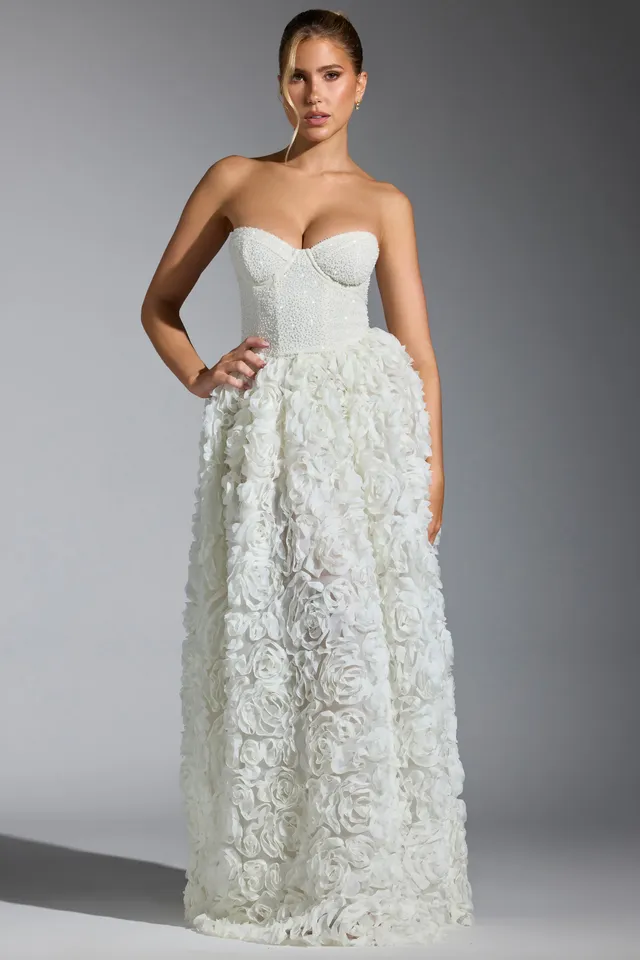Oh Polly Embellished Robe Camellia Blanche Corset Fleurs