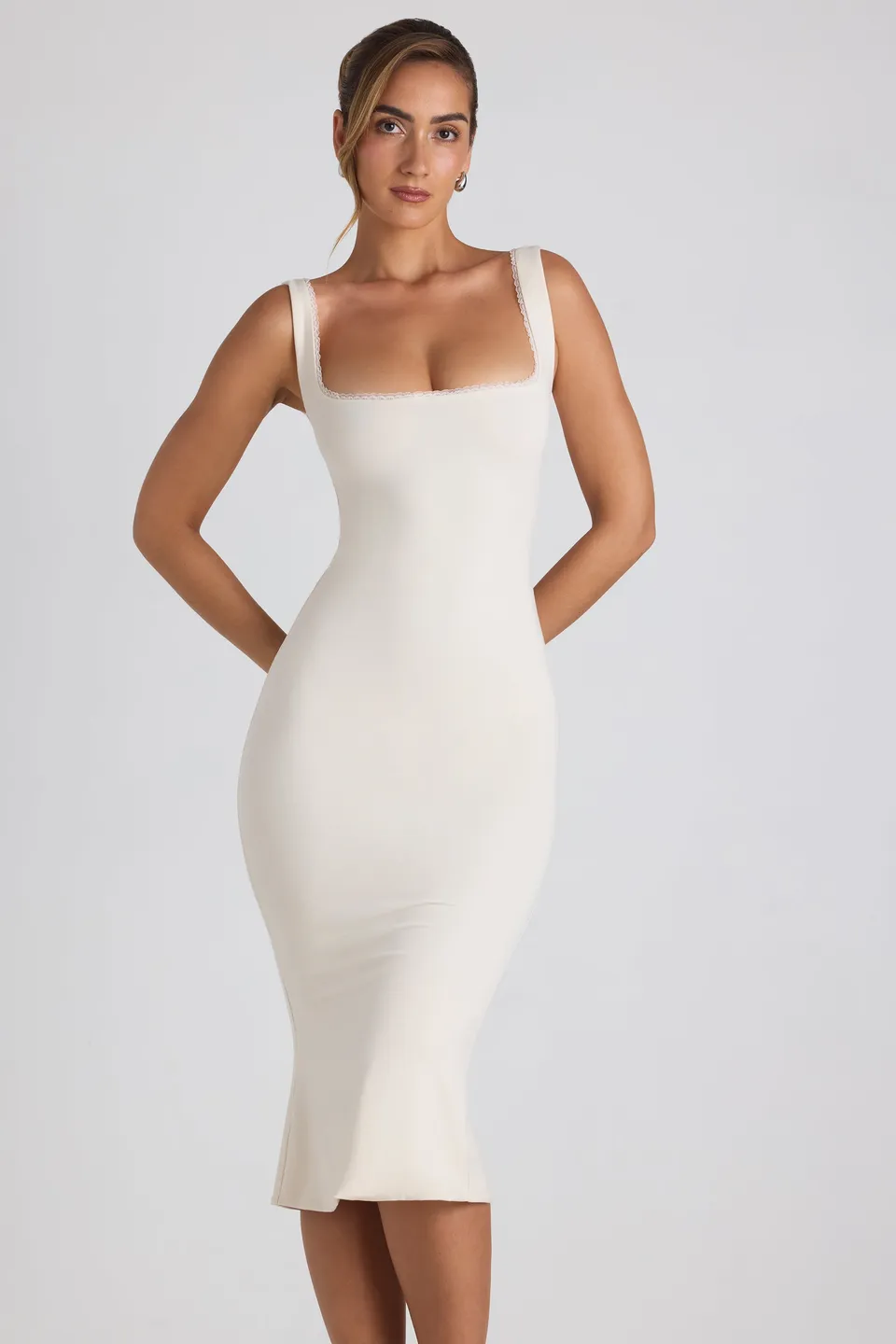 Oh Polly Navi robe midaxi ivoire dentelle modal
