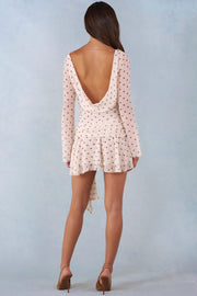 Oh Polly Dresses Mini Robe Ivoire Pois Dos Nu Manches Longues