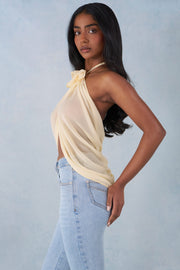 Oh Polly Virelle Haut Dos-Nu Halter Jaune Beurre Chiffon