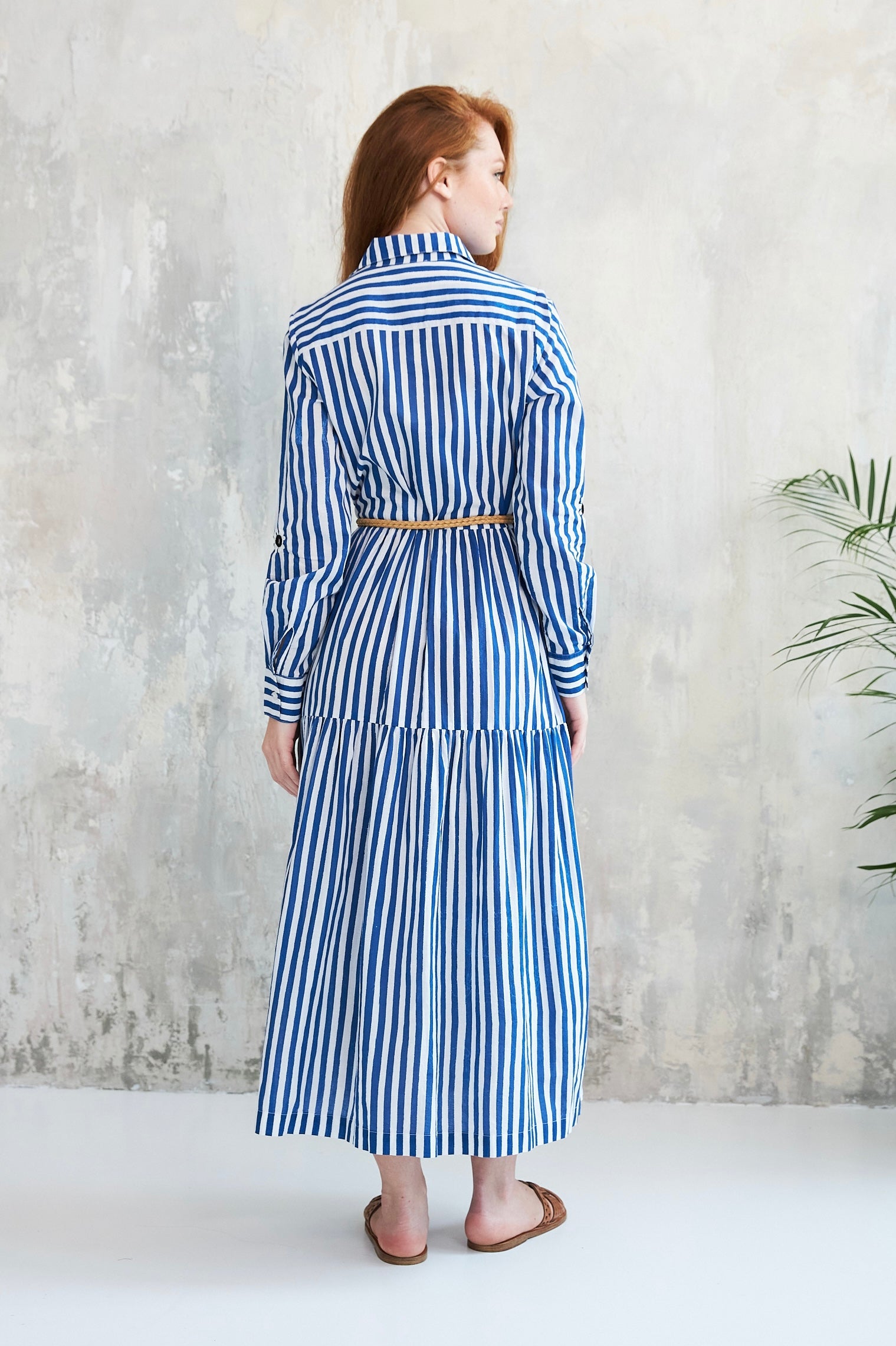 Chicosoleil Leela robe chemise longue rayée bleu coton