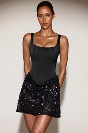 Oh Polly Embellished 15177 mini robe satin corset sequins