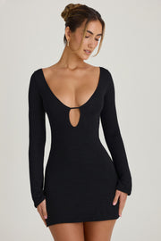 Oh Polly Mavisa 10262 robe maille mini noire découpes