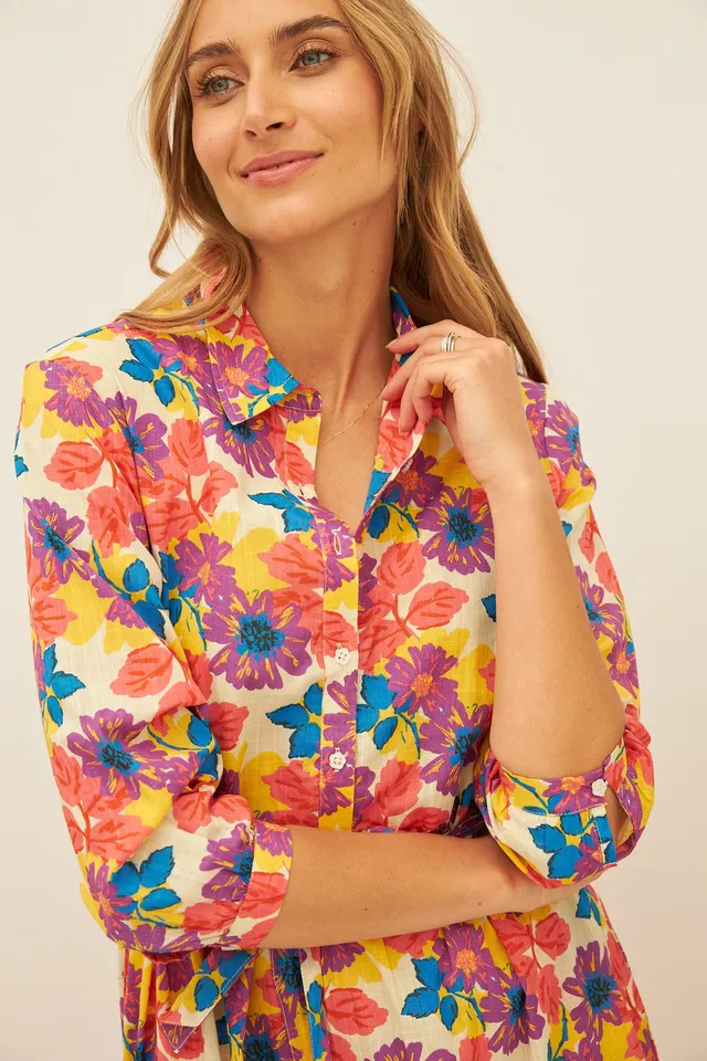 Chicosoleil Maguy robe écru fleurs Jaipur coton