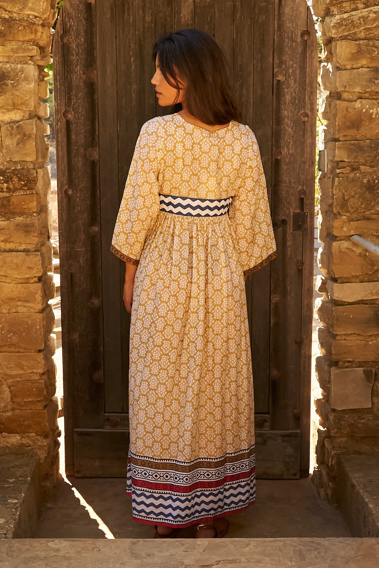 Chicosoleil Janice robe longue moutarde coton