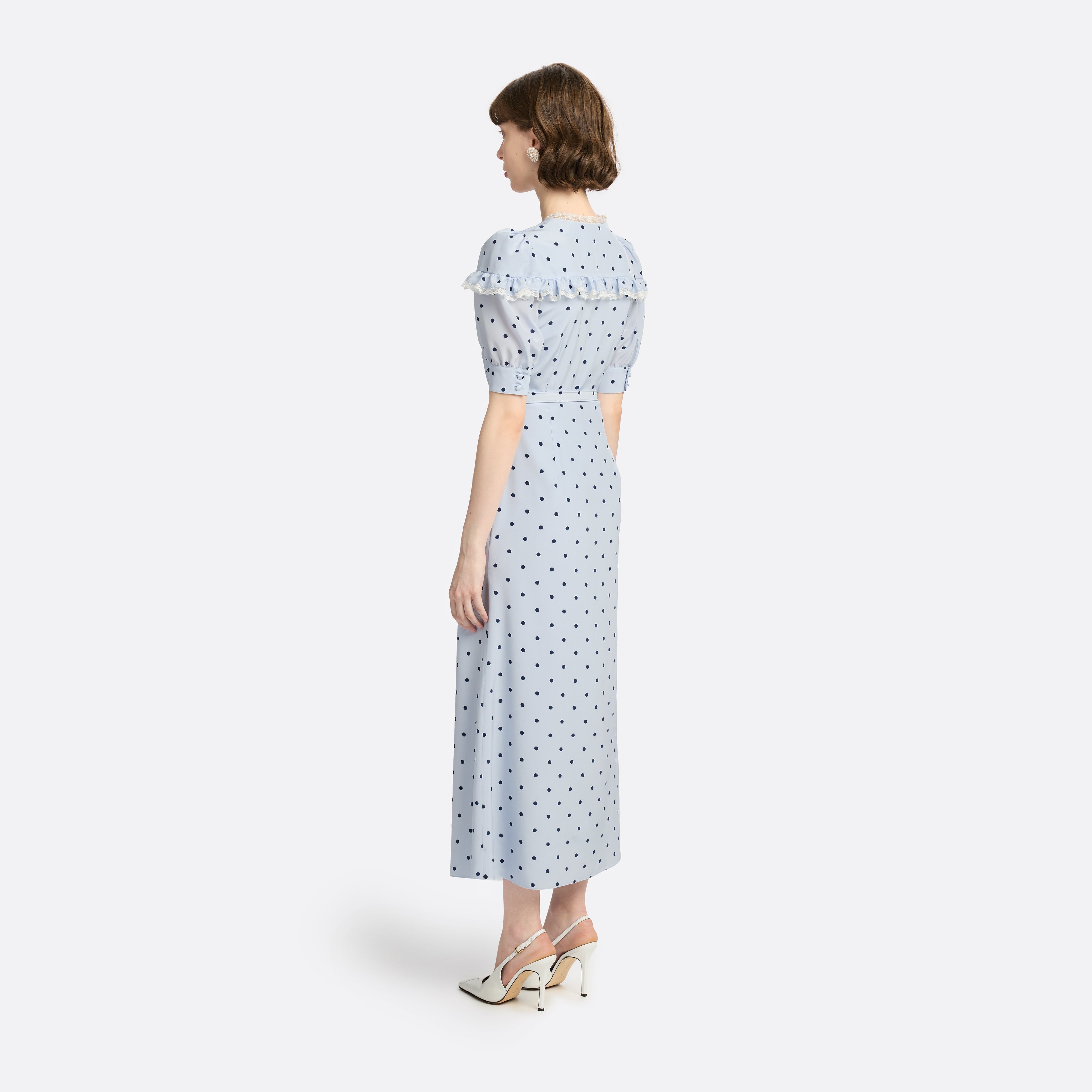 Alessandra Rich Polka-Dot Midi Dress robe bleu pois soie