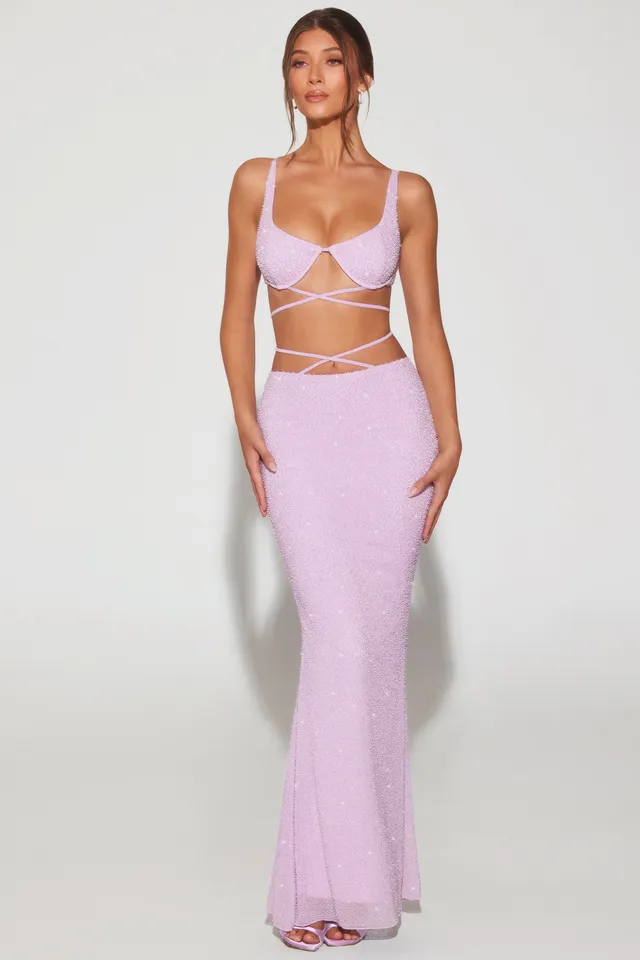 Oh Polly Embellished Sardinia 7218 jupe maxi lilas perles