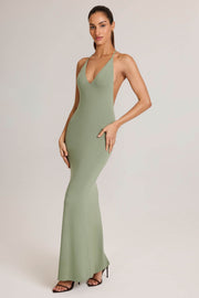 Oh Polly Dresses robe maxi vert sauge dos nu modal