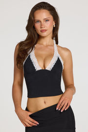 Oh Polly Opal Crop Top Noir Dentelle Col Licou Dos Nu
