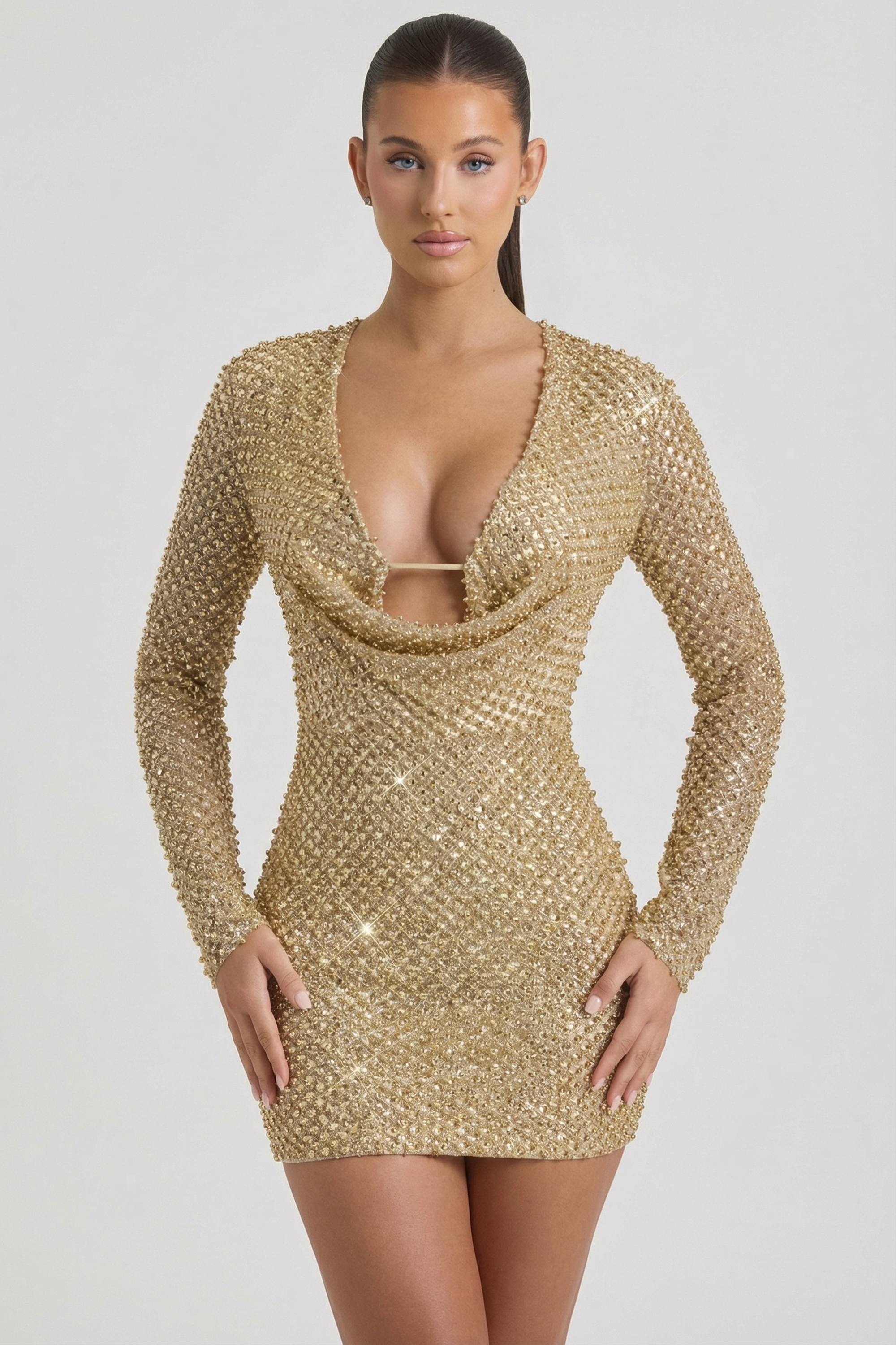 Oh Polly Arlowe robe mini dorée strass