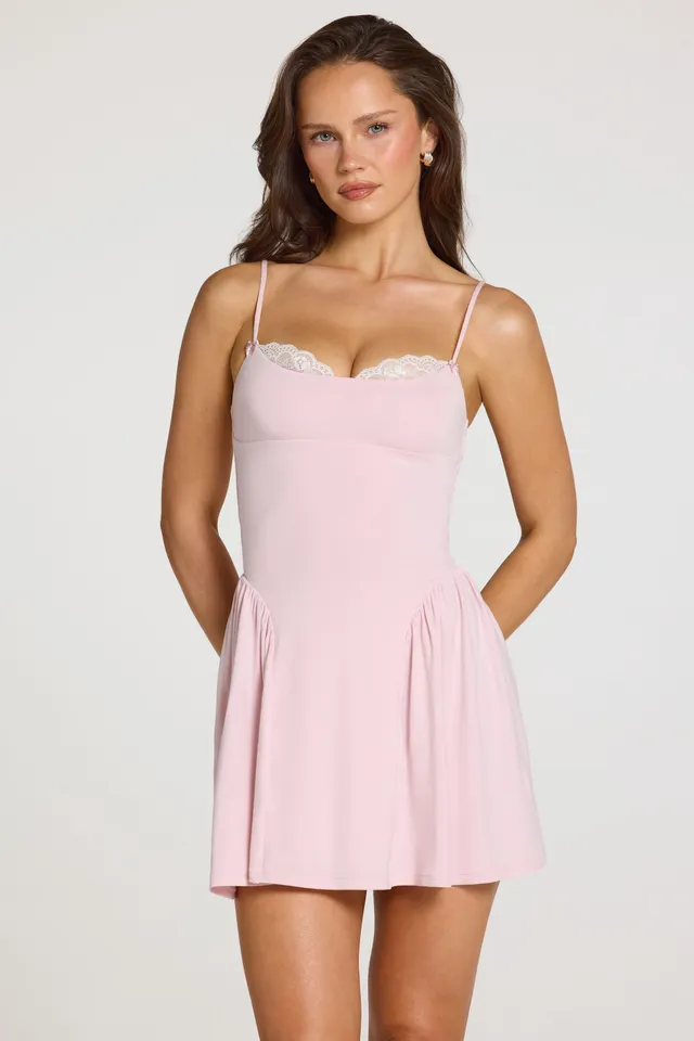 Oh Polly Delphine mini robe Baby Pink modal dentelle