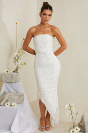 Oh Polly Vivica Robe Midi Asymétrique Blanche Strass
