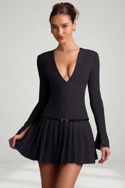 Oh Polly Fiorella robe mini plissée black manches longues