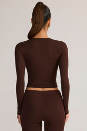 Oh Polly Alia 8641 top marron froncé manches longues