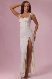 Oh Polly Embellished Primara Corset Maxi Robe Pearl