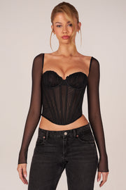Oh Polly Zella Top Corset Noir Manches Longues