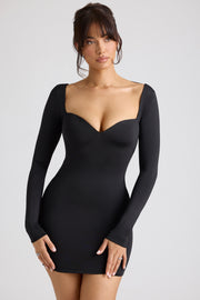 Oh Polly Demelza Robe Mini Noire Manches Longues Bodycon