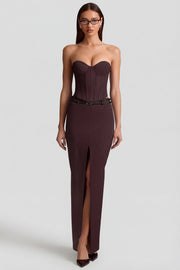 Oh Polly Liora jupe maxi marron chocolat rayée fendue