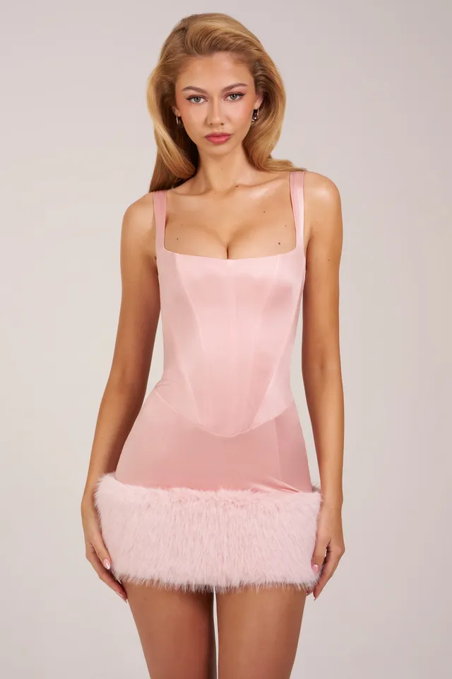 Oh Polly Rixelle Mini Robe rose satin corset col carré