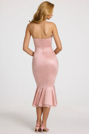 Oh Polly Belsa 15380 robe midi satin rose bustier dentelle