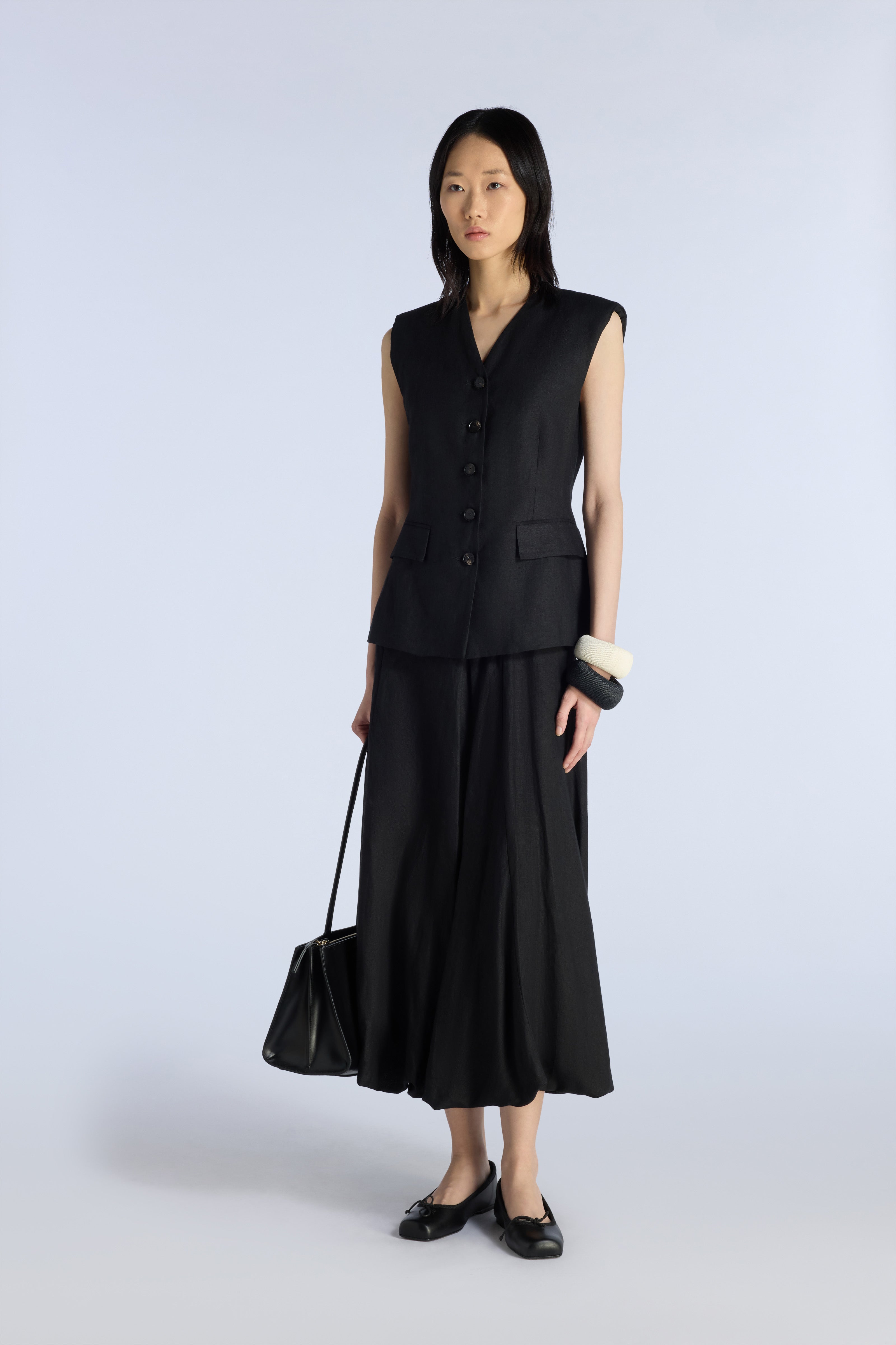 Liviana Conti Rian gilet tailleur noir lin-cachemire