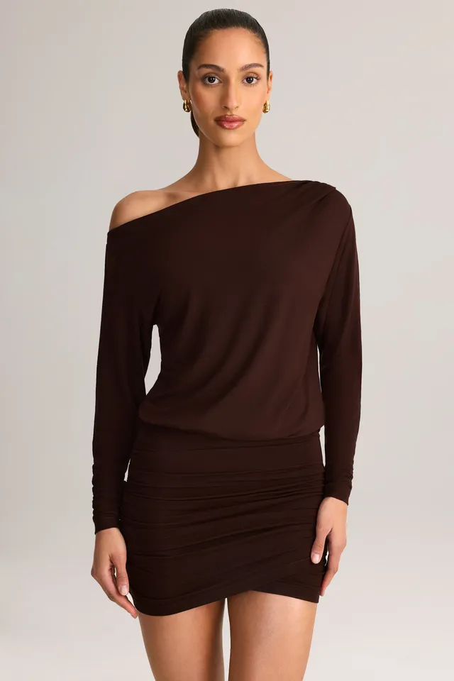 Oh Polly Mira mini-robe modal marron chocolat 80 cm