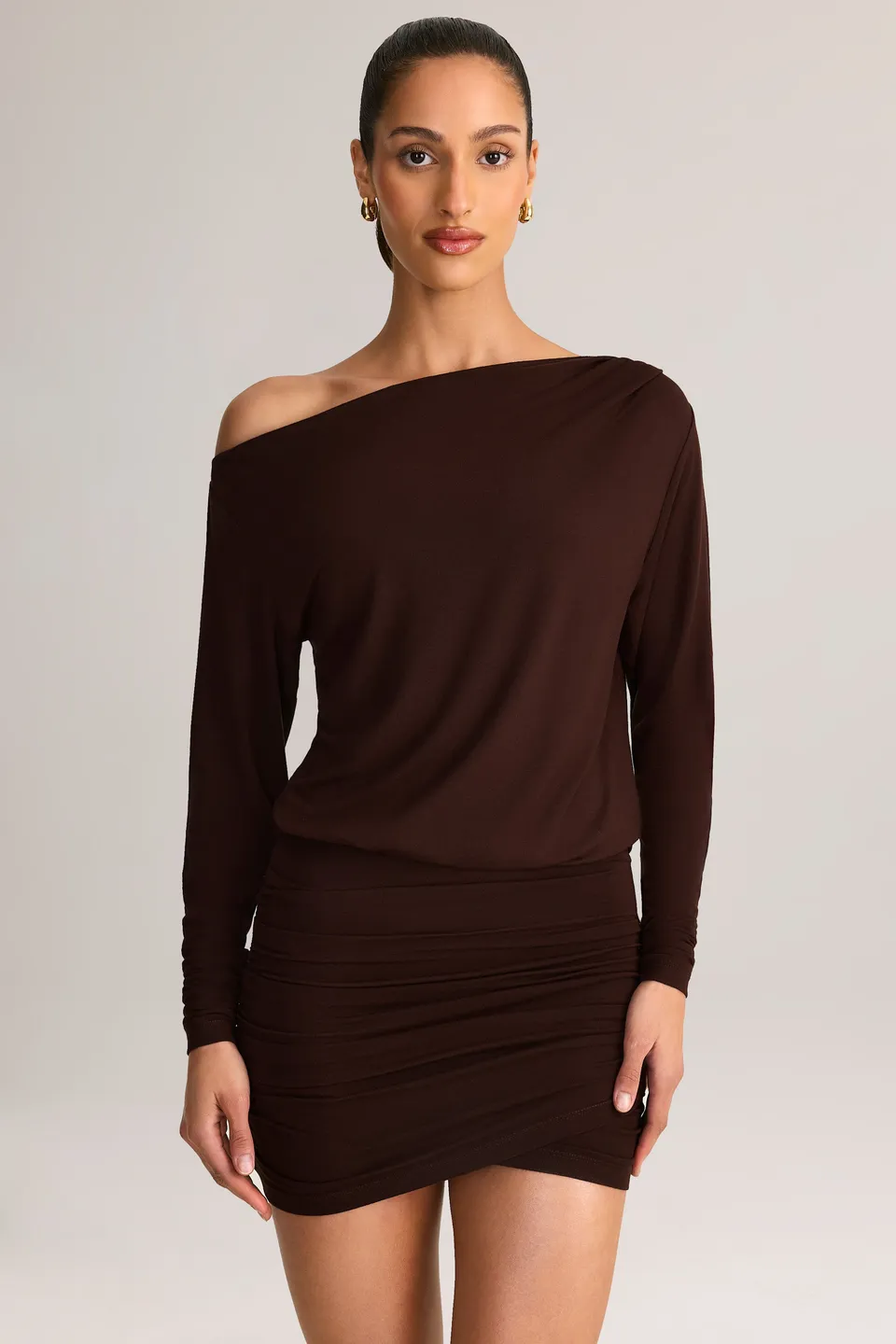 Oh Polly Mira mini-robe modal marron chocolat 80 cm