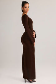 Oh Polly Isay robe maxi marron maille col bateau