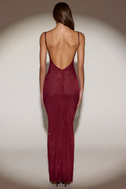 Oh Polly Embellished Celandine robe maxi bordeaux dos nu strass