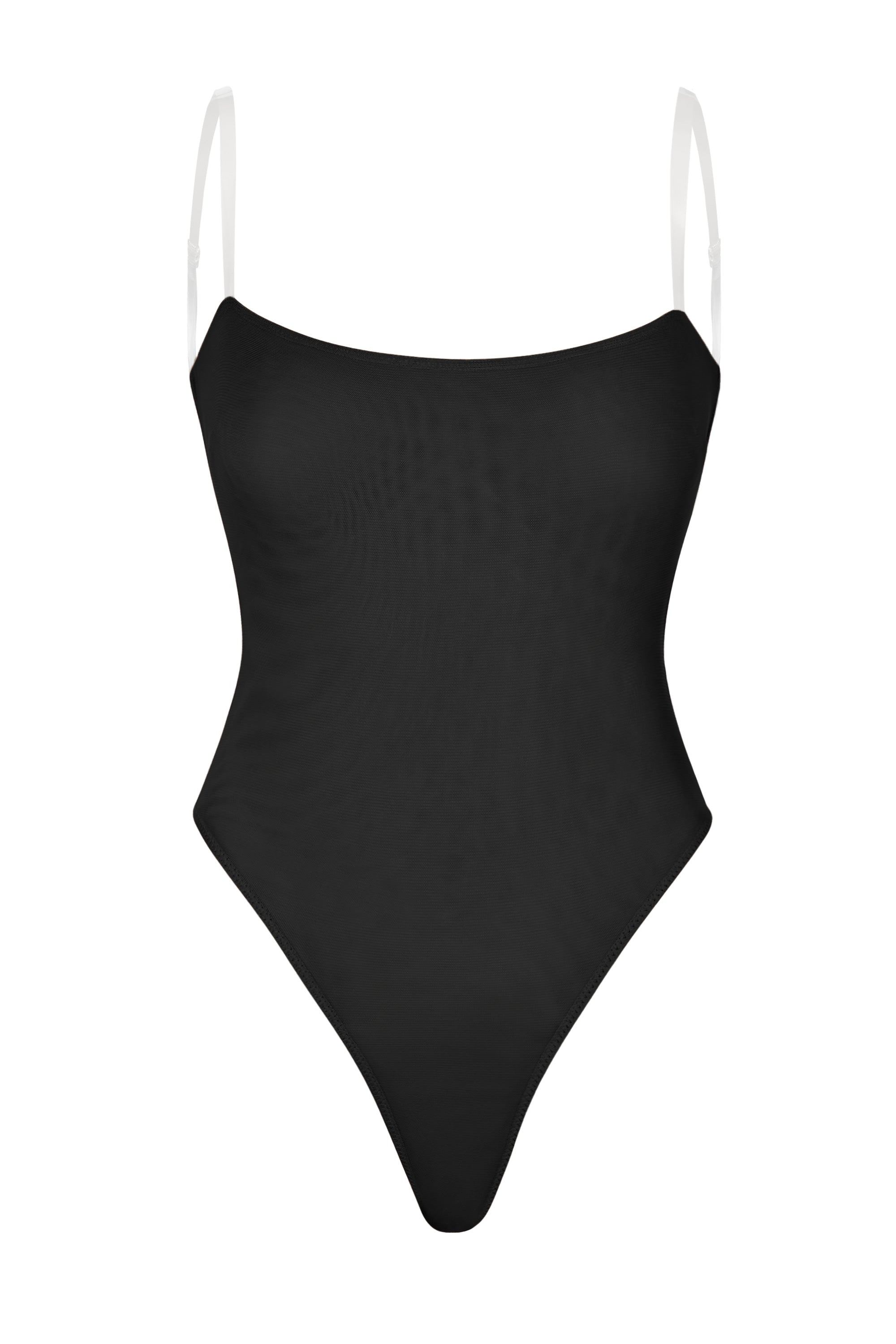Oh Polly Body Mesh Noir Bretelles Transparentes String 15505