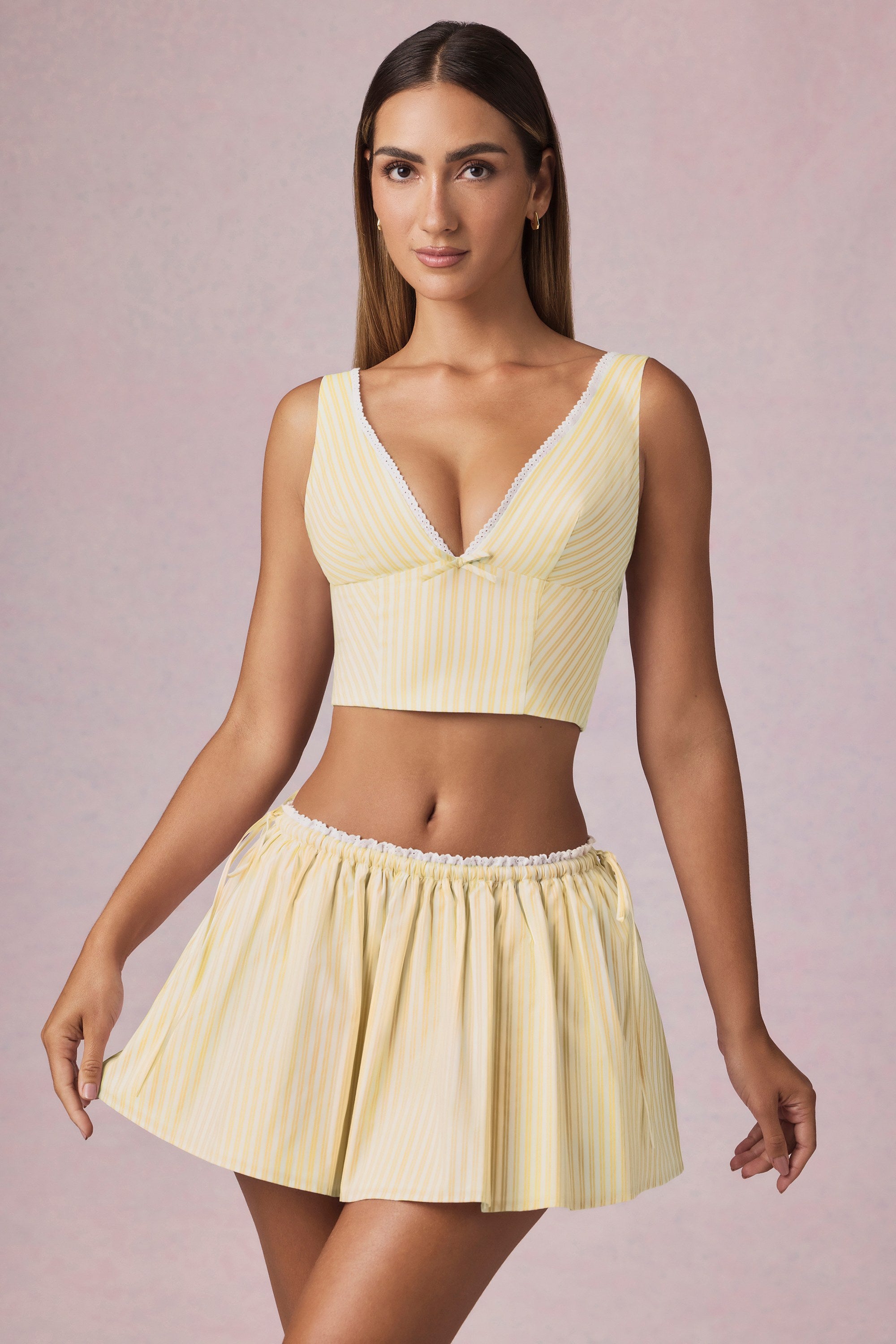Oh Polly Skirts Mini Jupe Jaune Rayée Coton Élastique