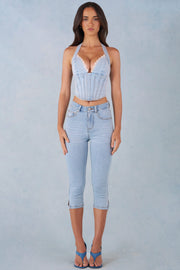 Oh Polly jean capri taille mi-haute denim clair stretch