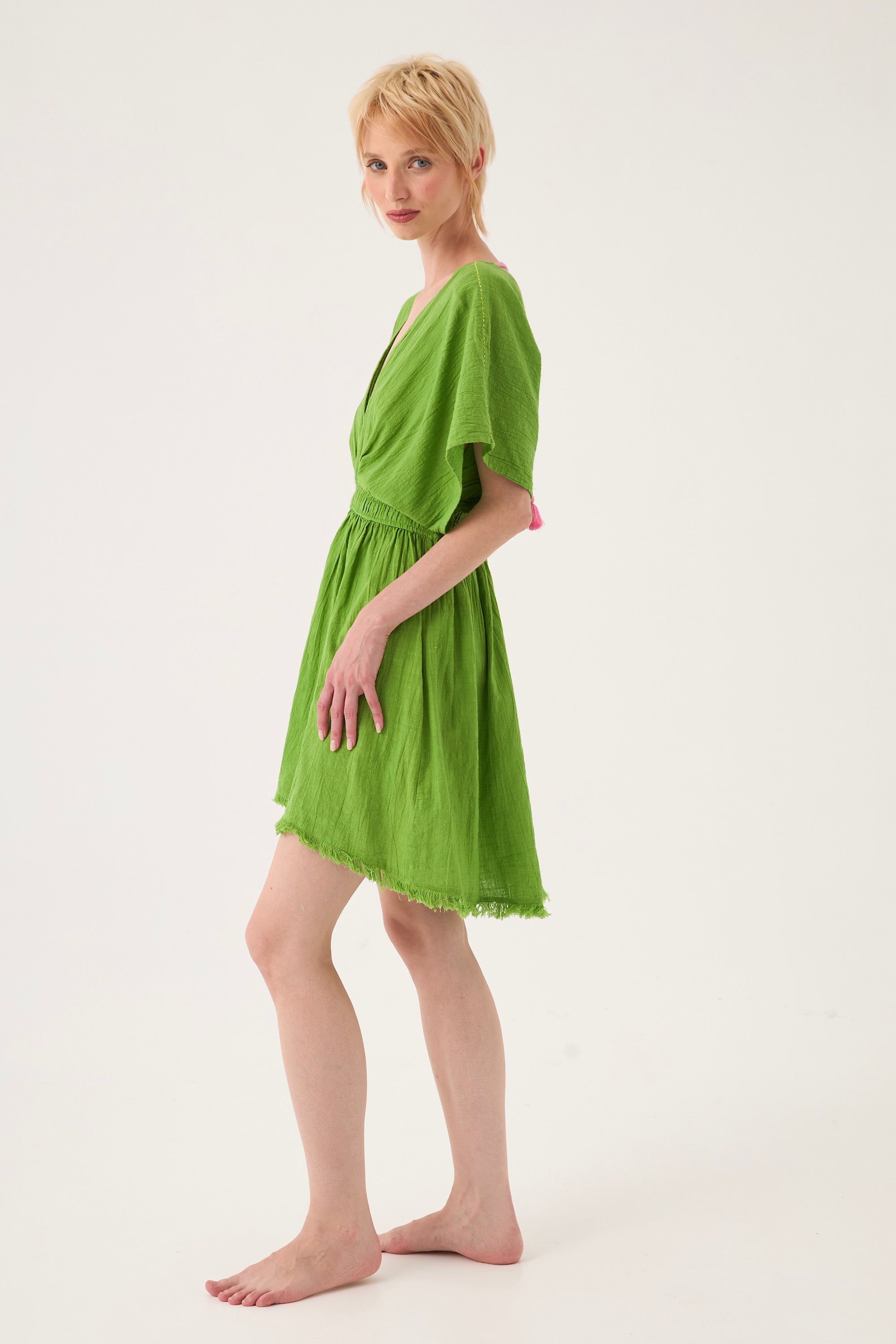 Chicosoleil Ophelia robe courte vert péridot dos nu coton