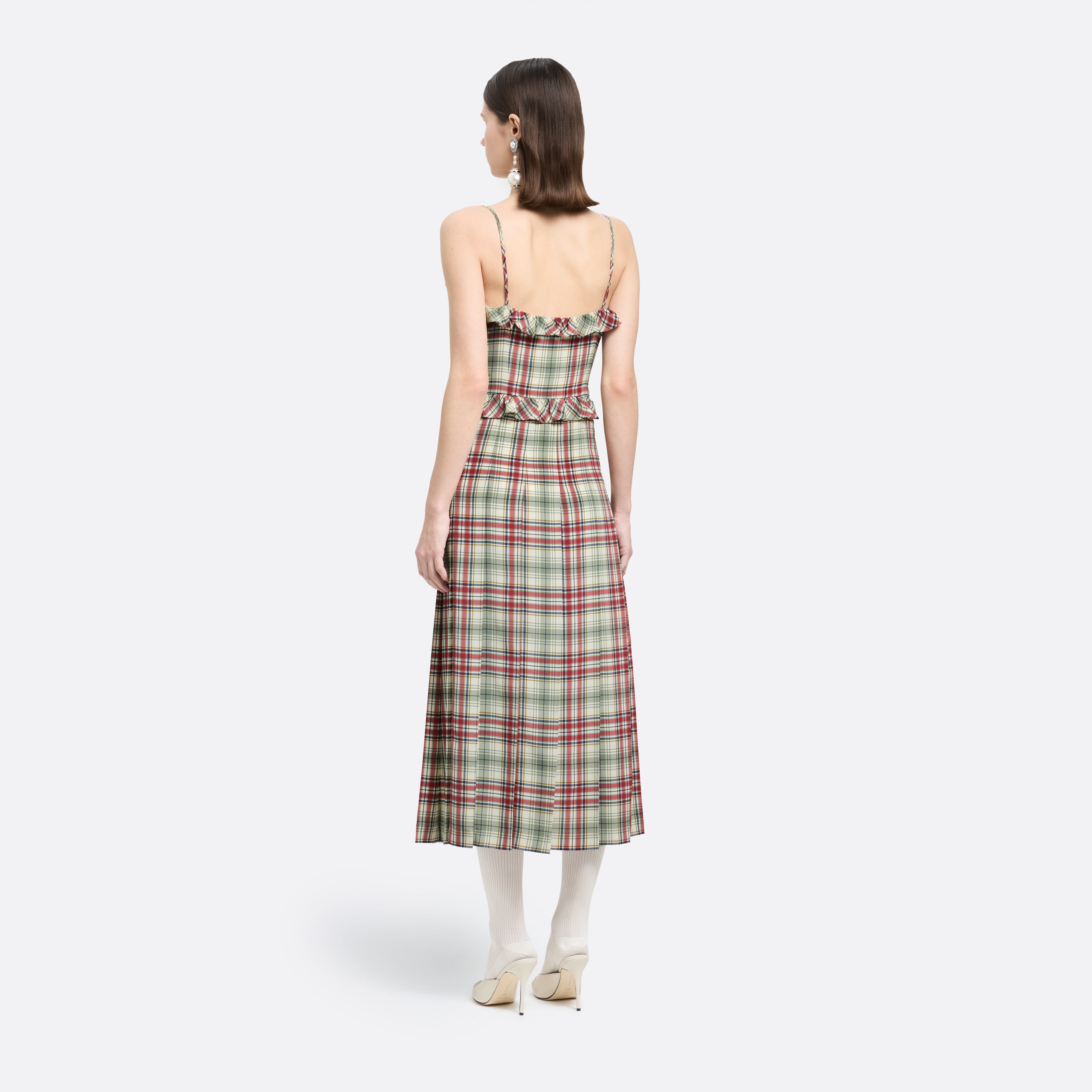 Alessandra Rich robe midi soie tartan vert rouge 36