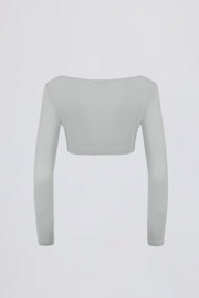 Oh Polly Tops crop top jersey gris col V manches longues